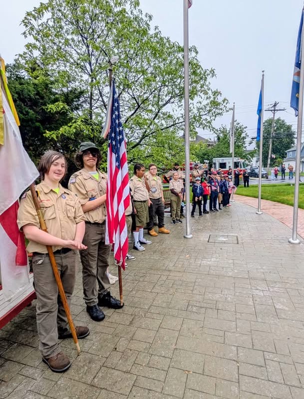 Troop 200 scouts lined up at flag ceremony